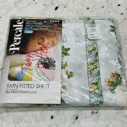 NEW Vtg Montgomery Ward Percale Twin Fitted Sheet Floral Peach roses stripes