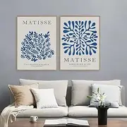 Matisse Posters Blue Coral Leaf Plant Abstract Canvas Painting Matisse Wall Art Matisse Prints for Modern Home Decor Pictures 40x60cmX2 No Frame