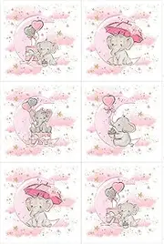 UNIQUE Pink Elephant Fabric Panel Set (6 Panels, 12x12in Each), Quilting Panels, Baby Quilt Panels, Cotton Baby Panels, Blanket Panel, Cotton Fabric Panels for Quilting, Pink, Grey