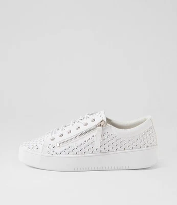 New Django & Juliette Lisbett White Silver Fabric Jewels Sneakers Womens Shoes