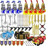Nicolababe Weapon Pack for Mini Figures Accessory Kit Knight Weapons Set Includes Horse Carriage Barding Armor Helmet Shield for Age 5+ Compatible with All Major Brands (Medieval Horse Carriage)