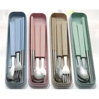 在飛比找蝦皮購物優惠-💖現貨💖 304 不鏽鋼 小麥 三件餐具組 環保 餐具 筷子