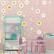 144Pcs Cute Daisy Vinyl Wall Decal, Flower Wall Decals Peel and Stick, Daisy Wall Decor Stickers Wall Stickers for Girls Bedroom for Kids Baby Nursery Bedroom Classroom Home Wall Window Decor