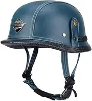 Retro Motorcycle Half Helmet German Style Leather Half Open Face Helmet DOT Approved Men & Women Scooter Half Shell Helmet for Street Cruiser Moped Jet Pilot