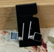 Sterling Silver And Black Onyx Geometrical Earrings Square Drop - Post Back NEW