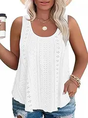 [VISLILY] Womens-Plus-Size-Summer-Tank-Tops Scoop Neck Camisole Sleeveless T Shirts Flowy Eyelet Embroidery Tunics Tee XL-5XL