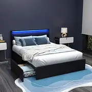 Artiss Bed Frame Double Size LED with 4 Storage Drawers Mattress Base Black Dunn