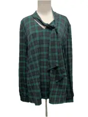 Ann Taylor Top Women’s Size L Tie Neck Green Plaid Long Sleeve Top NWT