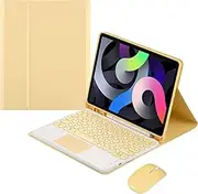 Jarttarn Arabic and English Keyboard Case for iPad 10th Generation 10.9 Inch 2022, Touchpad Keyboard Case Retro Round Key with Mouse Cute Color Keyboard Built in Trackpad (Yellow)