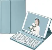 Galaxy Tab S6 Lite 10.4'' 2020 Model SM-P610 / SM-P615 Keyboard Case Cute Round Key Color Keyboard Wireless Detachable BT Keyboard Cover with Pencil Holder (MistyBlue)