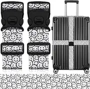 [ZHOMA] 2 Pack Luggage Straps for Suitcases, Adjustable Travel Belt with Double Lock and Quick Release Buckle, Heavy Duty Nylon Bag Packing Strap, Bright Identifiers Business Travel Accessories-White Smiles