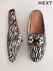 Zebra Forever Comfort® Leather Hardware Trim Detail Loafer Mules (AW1597) | $101