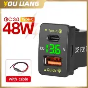 48W USB C Car Charger Socket For Toyota QC 3.0 Type C PD Fast Charging Voltmeter