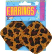 Leopard Earrings 80's Retro Square Fancy Dress Halloween Adult Costume Accessory