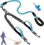 Double Dog Leash for 2 Dogs，Tangle-Free 360° Swivel & Shock-Absorbing Bungee for Medium and Large Dogs，Double Dog Leash with Padded Handles(25-150 lbs)
