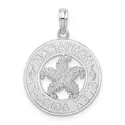 Sterling Silver De-Ani Rhodium-Plated Marathon Florida Keys Circle With Starfish Pendant