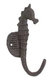 Seahorse Shaped Single Wall Hook Rustic Brown Cast Iron