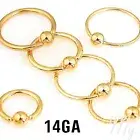2pcs. 14G~5/16" to 1/2" Gold Plated Captive Bead Rings Nipple Ears Labret Septum