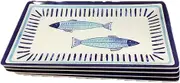 Sigrid Olsen Set of 4 Melamine Rectangular Appetizer Plates, Blue Fish with Border