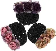 PLAFOPE 3pcs Flower Hair Bun Covers Elegant Hair Net Clips for Women for Nurses and Stewardesses Stylish Bun Holders for Various Outfits
