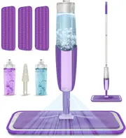 Microfiber Spray Mop Wet Dry Kitchen Floor Cleaning Mop with 2 Refillable Bottle 360°Rotatable Hardwood Mop for Laminate Wood Tiles 3 Reusable Pads and 1 Scrubber