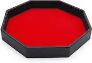 Belle Vous Black PU Leather and Red Velvet Octagon Rolling Dice Storage Tray - Dice Holder Box for Table Games Like RPG and DND/D&D - Catchall Tray for Jewelry