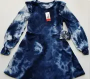 EPIC THREADS Girls Blue Long Sleeve Smooth Dye Wash Polyester Dress