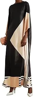 [Generic] Hiyan Creation Women Long Ankle Length Casual Wear Satin Silk Printed Kaftan,Long Printed Kaftan,Beach Wear Kaftan,Caftan,Women Kaftan Black, Multicolor, One Size