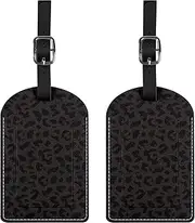 BHAHB 2 Pack Luggage Tag Luggage Tags PU Leather Suitcase Tags Aesthetic Cute Travel Bag Labels for Women Girls-Black Leopard Cheetah
