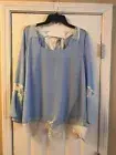 NY Collection Light Blue Lace Trim Top, Large