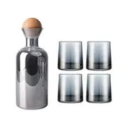 Gracewood Smoke Grey Glass Carafe Wood Stopper & 4 Tumblers