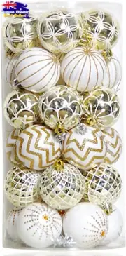 Christmas Baubles 30pcs 60mm Gold White Shatterproof Xmas Tree Decor