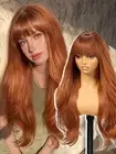 Long Auburn Wigs with Bangs,Ginger Layered Wavy Synthetic Wig for Women Party...