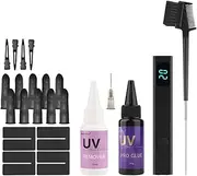 GlamorDove UV Hair Set - Quick Dry Glue, LED Lamp, Unlimited Hair Extension System, Tool Kit 30g Glue, Remover, Anti-UV Shield Guards, 3-in-1 Styling Brush, Invisible Extension