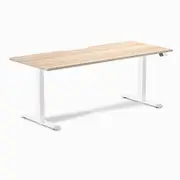 Desky Dual Classic Oak Scalloped Melamine Sit Stand Desk 1800x750mm White Frame Leg