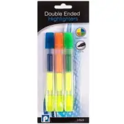 3Pc Highlighter Marker Pens DOUBLE-ENDED Neon Colours Chisel Tip High Lighter
