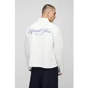 Mens Ecru Oversized Boxy Back Printed Long Sleeve Shirt