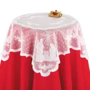 White Lace Square Tablecloth or Valance Nativity Shepherd Wise Men Christmas
