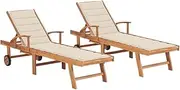 Generic Sun Loungers 2 pcs with Cream Cushion Solid Teak Wood,3073188