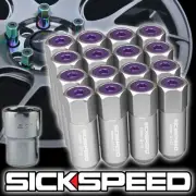 SICKSPEED 16 PC POLISHED/PURPLE CAPS ALUMINUM 60MM LOCKING LUG NUTS 12X1.25 L11