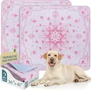 Homimp Washable Pee Pads for Dogs, 2 Pack Reusable Puppy Pads Waterproof, Absorbent and Leakproof Dog Pee Pads, Non Slip Puppy Training Pads, Pet Mat for Floor,Crate,Couch,Whelping,Pink, 36"x41"