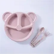 Versatile Dinner panle 3Pcs/Set Bowl+Spoon+Fork Feeding Food Tableware Bear Kids Dishes Eating Dinnerware Training Dinner Plate Suitable for Steak, Pasta, Pizza,Salad, Cereal, So (Color : A)