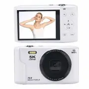 5K Digital Camera with WiFi,Autofocus Point 72MP for Photography with Flash,3 Inch LCD Screen Camcorder for Teens Beginner with 16X Zoom,64GB Card,White