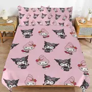 a1513 Kuromi & My Melody Duvet Cover Set, 3 Piece Bedding Set 86x70" Double Sided Printing Decorative Comforter Cover Set (1 Duvet Cover + 2 Pillow Sh