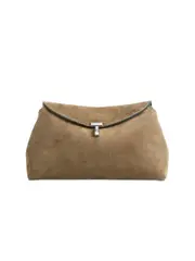 T-Lock suede clutch in Tobacco | Toteme