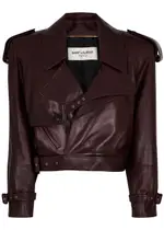 Saint Laurent Leather Jacket - Dark Red - 10 10