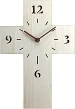 Silent Wooden Cross Wall Clock - Battery-Powered, Irregular Shape for Home Decor Cross Clock