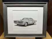 Drawing of a 1966 Pontiac GTO Car Graphite Pencil Art Sketch Picture Print