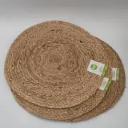 NWT Set Of 4 Food Network Round Natural Jute Woven Placemats 15” Diameter