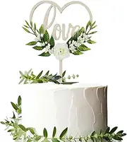 HQKJGSYX Wooden Cake Topper Happy Queen Cake Topper Wedding Cake Topper With Heart Love Wedding Bride and Groom Birthday Party Engagement Cake Decorations Bridal Shower Theme Party Cake Favor
